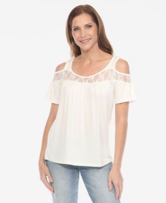 売れ筋商品|||ホワイトマーク カットソー トップス レディース Women's Cold Shoulder Lace Trim Knit Top Mint White Mark Women's Cold Shoulder Lace Trim Knit Top - Macy's