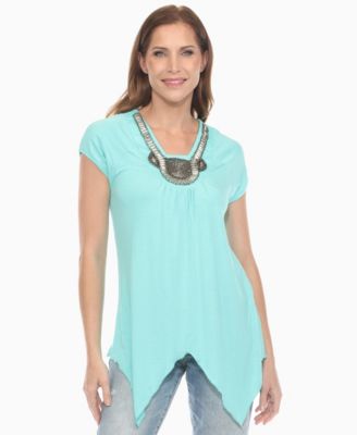 Women's Beaded Angled Hem Knit Top