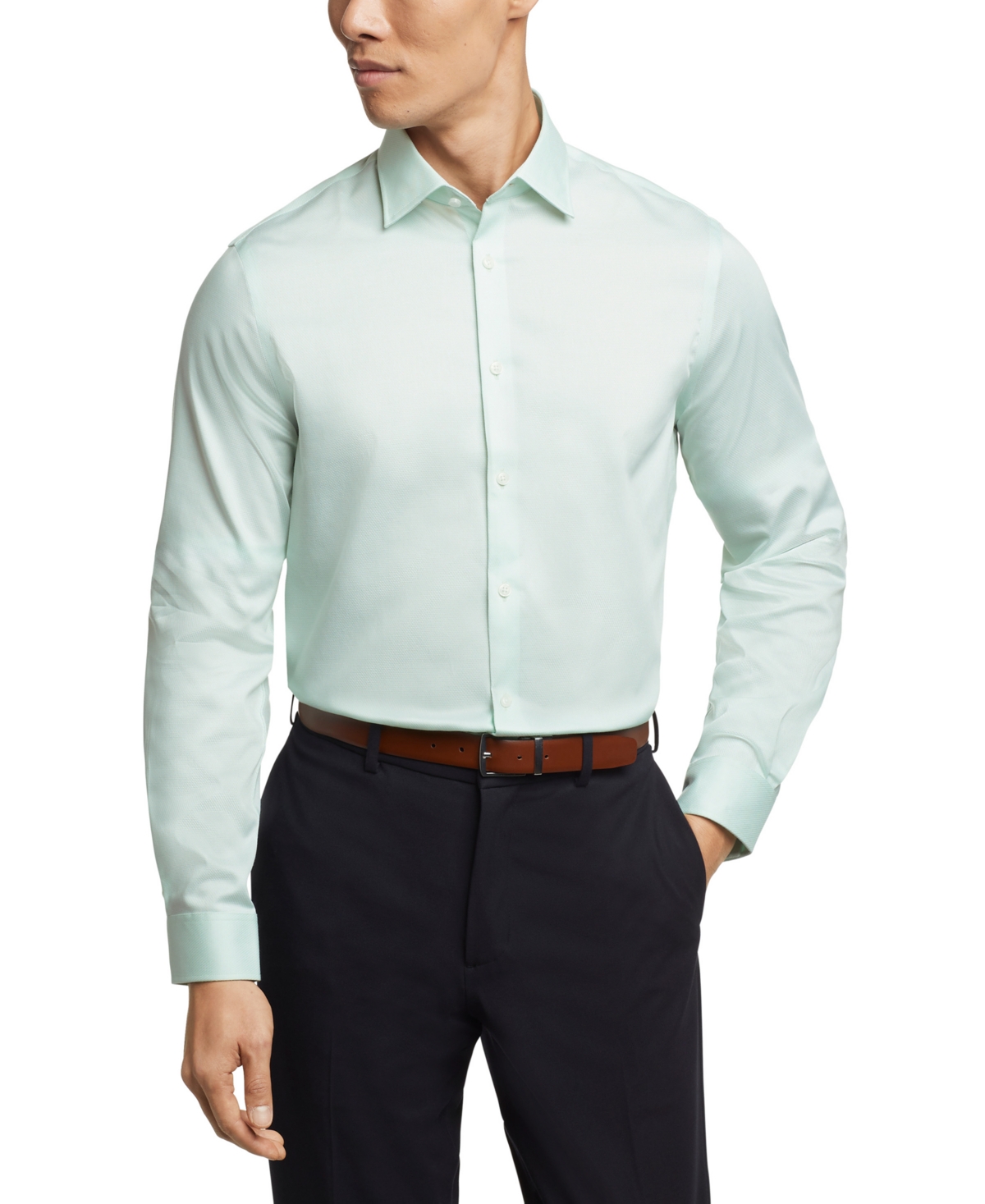 Michael Kors Men's Regular Fit Comfort Stretch Dress Shirt - Green Frost