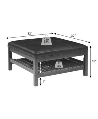 32" Designs4Comfort Silverton Coffee Table Cocktail Ottoman with Storage Shelf