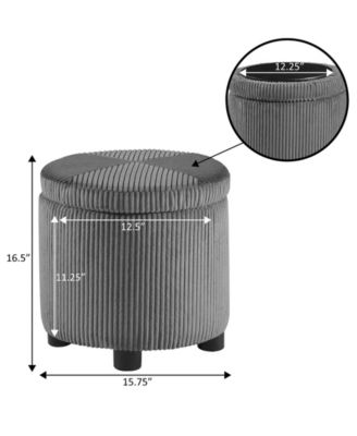 15.75" Designs4Comfort Round Corduroy Accent Storage Ottoman with Reversible Tray