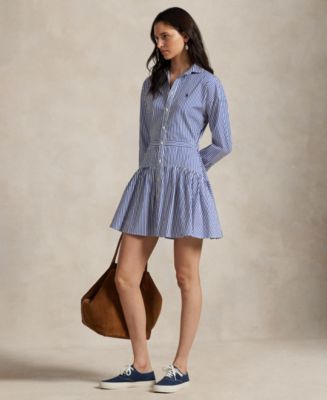 【Ralph Lauren】Striped Ruffle Trim Voile Shirtdress国内発送 Striped Cotton Paneled Shirtdress