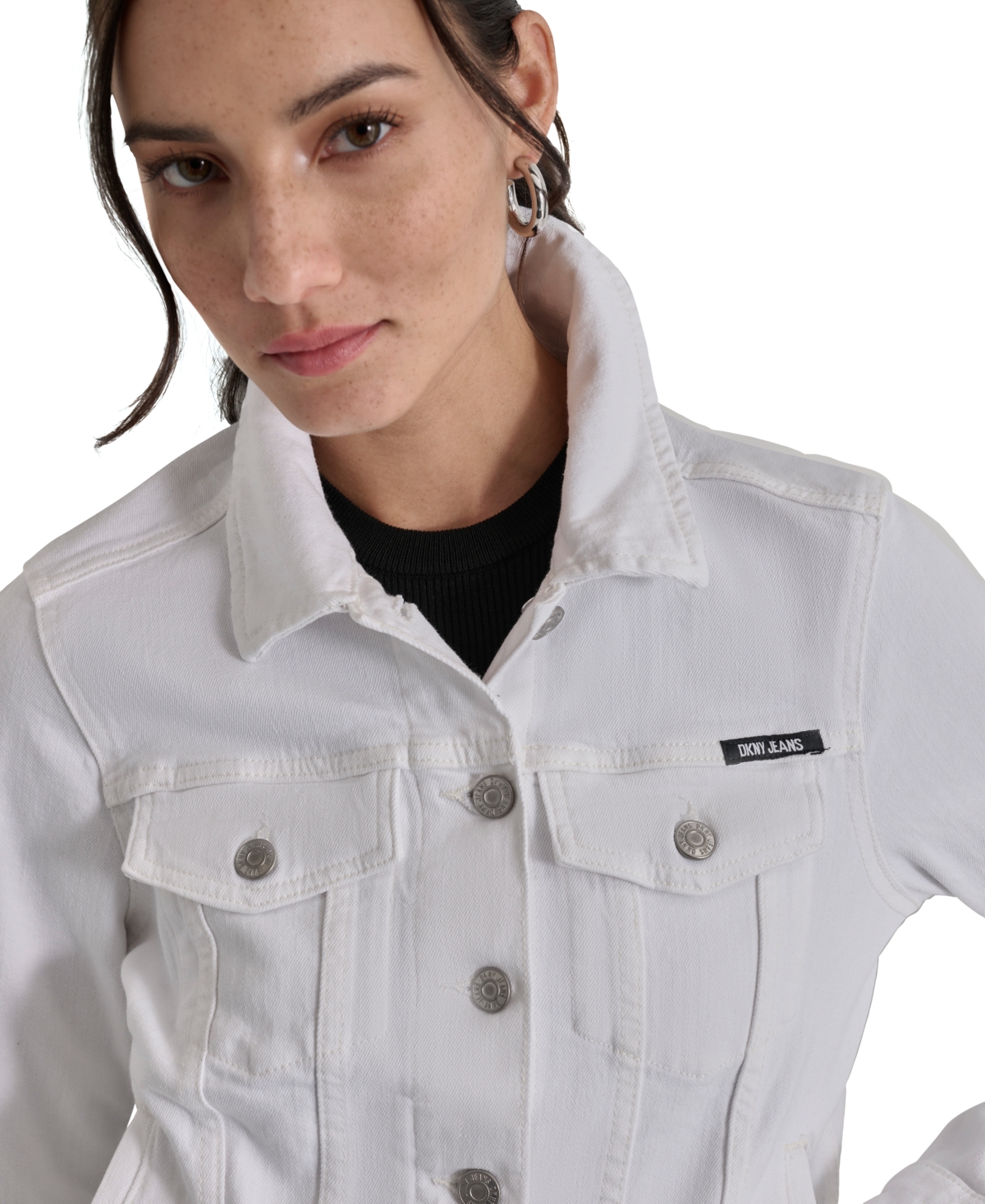 Shop Dkny Jeans Women's Button-down Denim Trucker Jacket