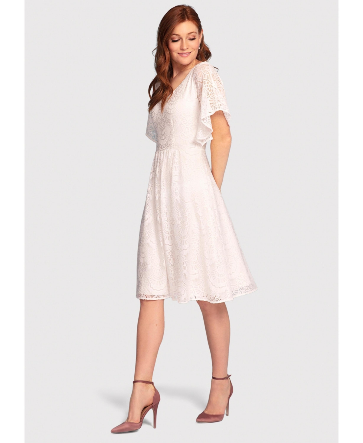 Women's Beth V-Neck Kimono Knee Length Dress - Ivory white