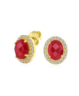 2.3CT Pave CZ Halo Created Stone Round Oval Stud Earrings Gold Plated .925 Sterling Silver