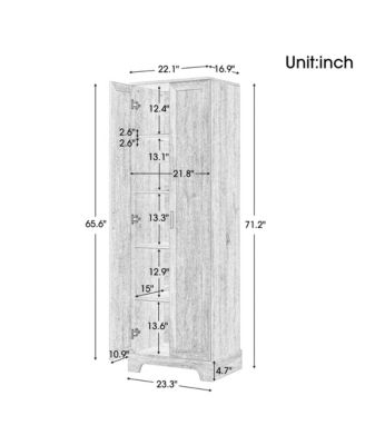 71.2"H Storage Cabinet with 2 Doors and Adjustable Shelf, MDF, for Bathroom or Office Use