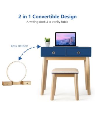 Makeup Vanity Table Set with Touch Screen Dimming Mirror and 3 Color Lighting Modes