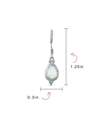 Antique Cable Milgrain Cameo Style Teardrop Iridescent White Created Opal Drop Dangle Earrings .925 Sterling Silver French Wire
