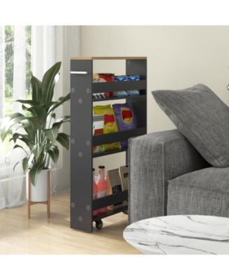  19" Engineered wood 4 Tiers, Locking Wheels, Handle/Towel Rack, Slim Design Rolling Storage Cart