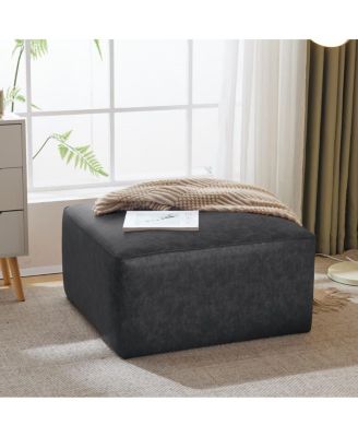 Modern Faux Leather Ottoman Square Footrest with Foam Cushion Modular Sectional Ottoman for Living Room Seating or Coffee Table Use