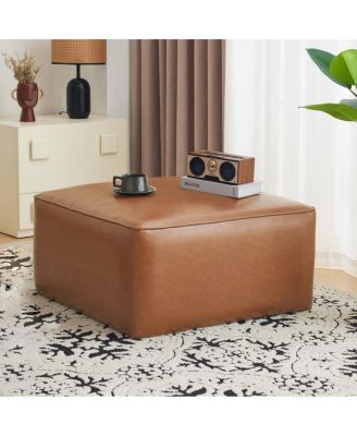 Modern Faux Leather Ottoman Square Footrest with Foam Cushion Modular Sectional Ottoman for Living Room Seating or Coffee Table Use