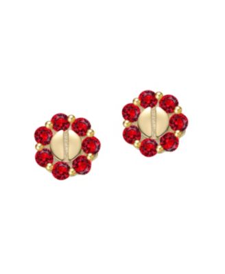 Kids 14K Gold Plated with Colored Cubic Zirconia Beaded Design Stud Earrings