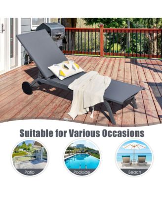 Set of 2 Patio Chaise Lounge Chair Aluminum Adjustable Recliner w/ Wheels