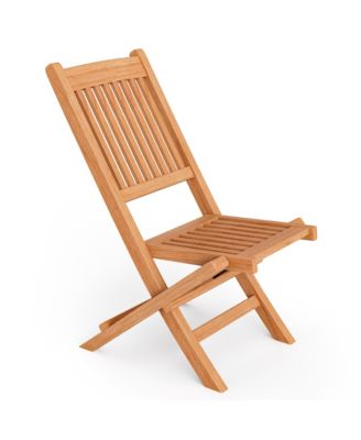 Set of 2 Indonesia Teak Wood Outdoor Chair Folding Portable Patio Chair w/ Slatted Seat & Back