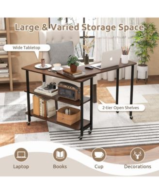 360° Rotating Sofa Side Table with 2-Tier Storage Shelves