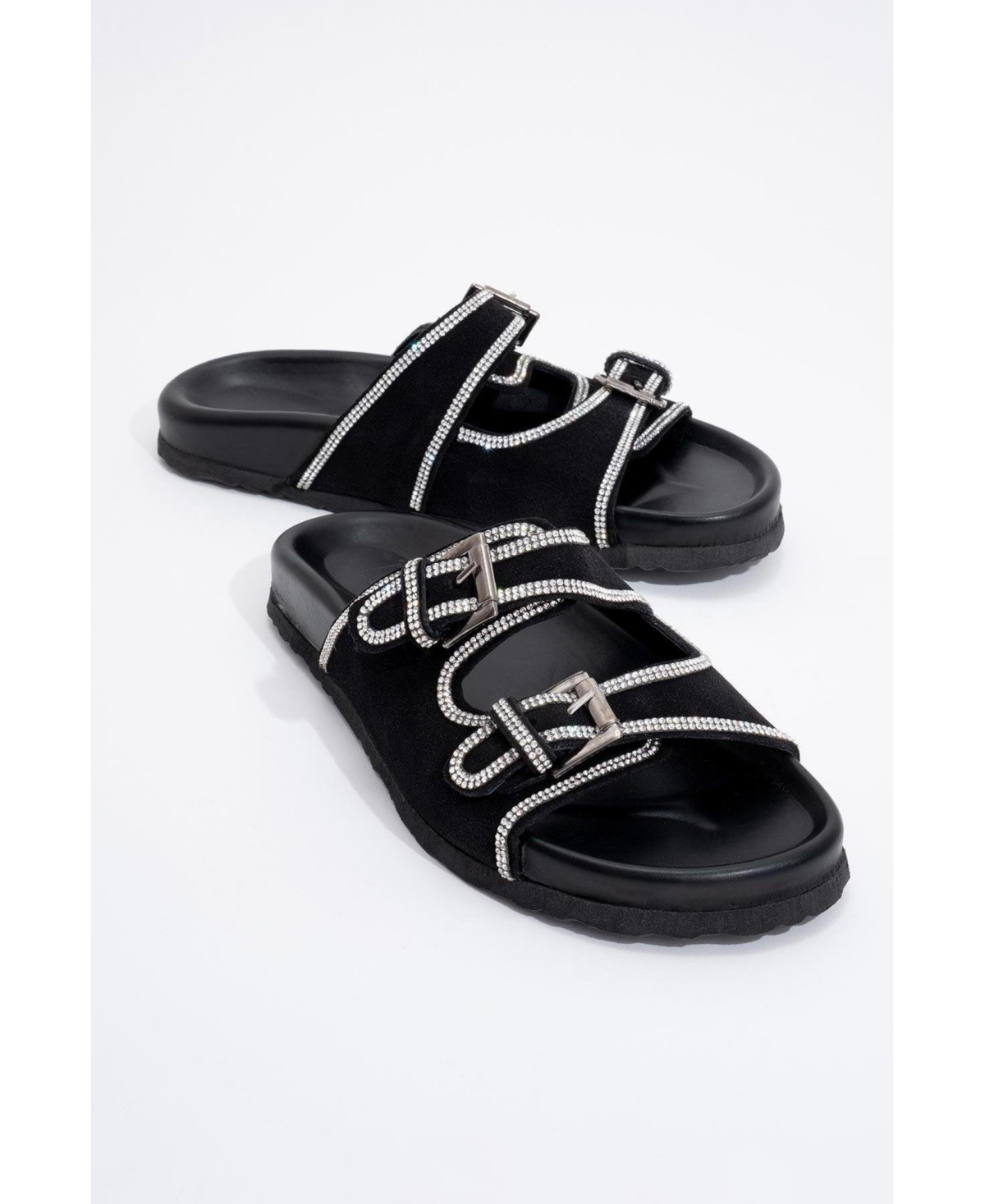 Allen Rhinestone Leather Slide Sandal (Women) - Beige leather