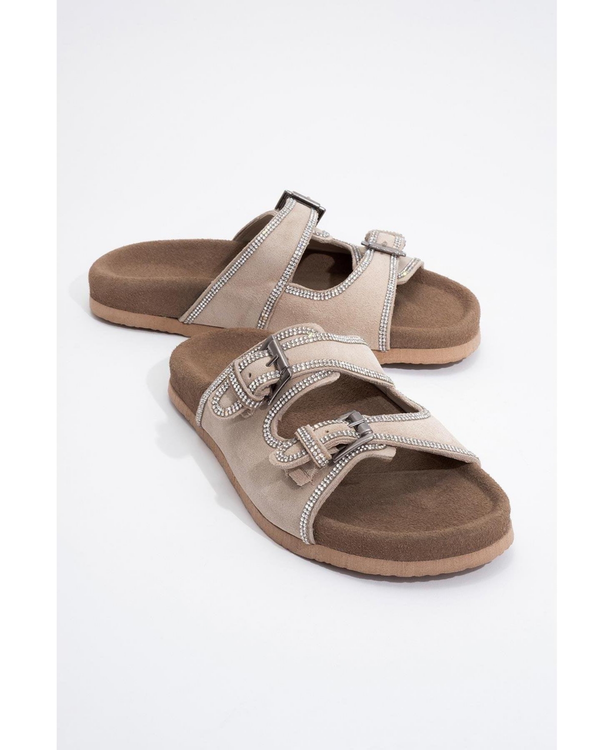 Allen Rhinestone Leather Slide Sandal (Women) - Beige leather