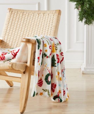 Velvet Plush Fleece Reversible Sherpa Holiday Printed Throw