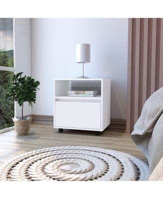 One Drawer Faux Wood Nightstand for Bedroom Storage and Bedside Table