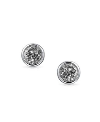 Boho Simple Fashion Bezel Set Druzy Quartz Stud Earrings Silver Plated Brass