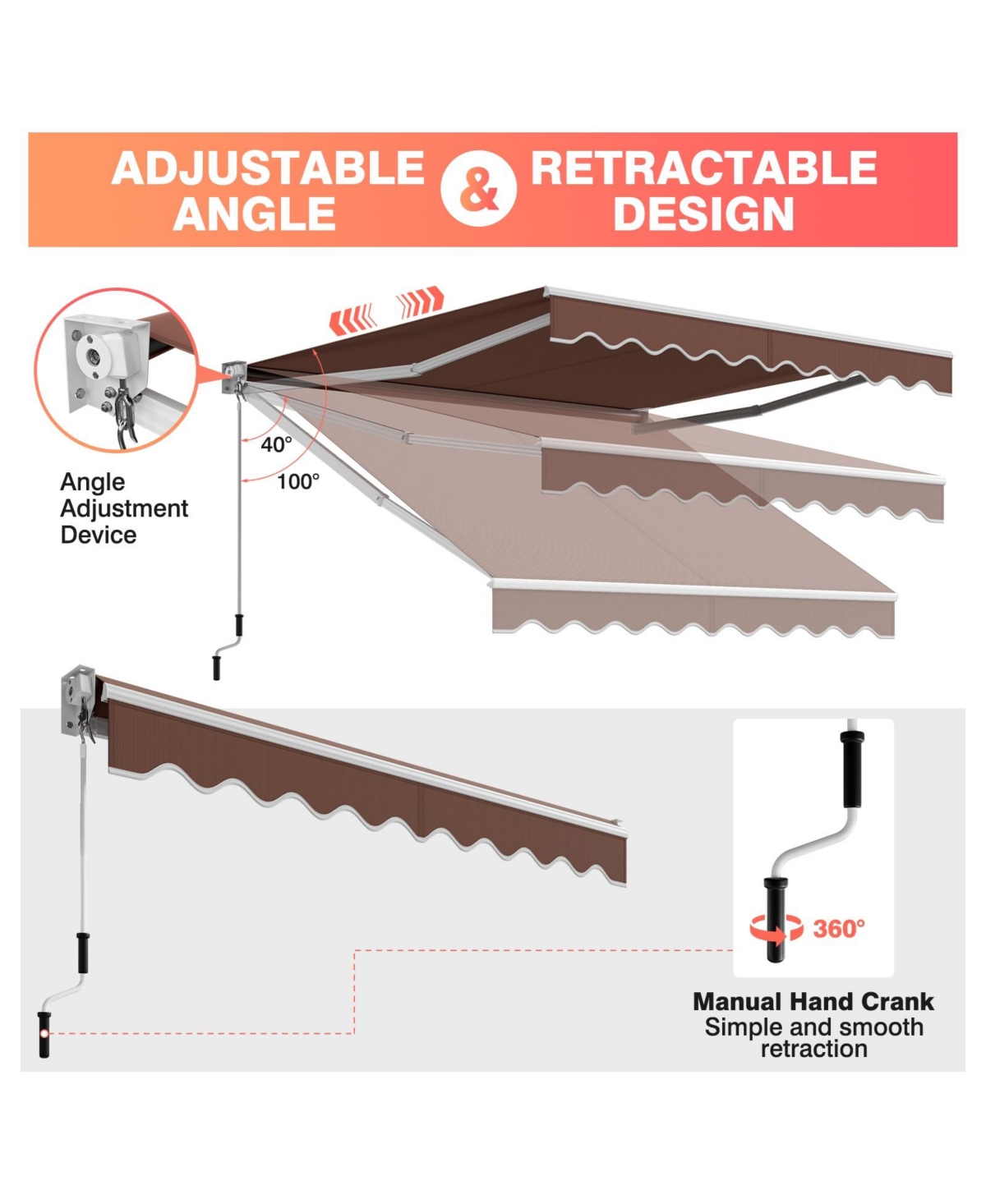 8 x 6.6 Feet Patio Retractable Awning with Manual Crank Handle