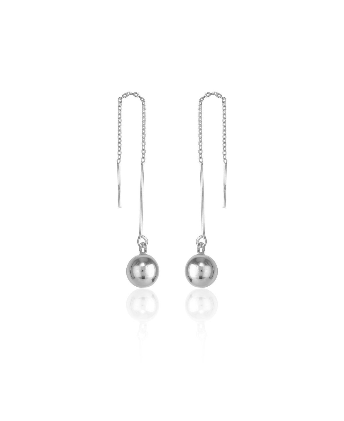 Bead Sphere Chained Drop Sterling Silver Earring - Silver