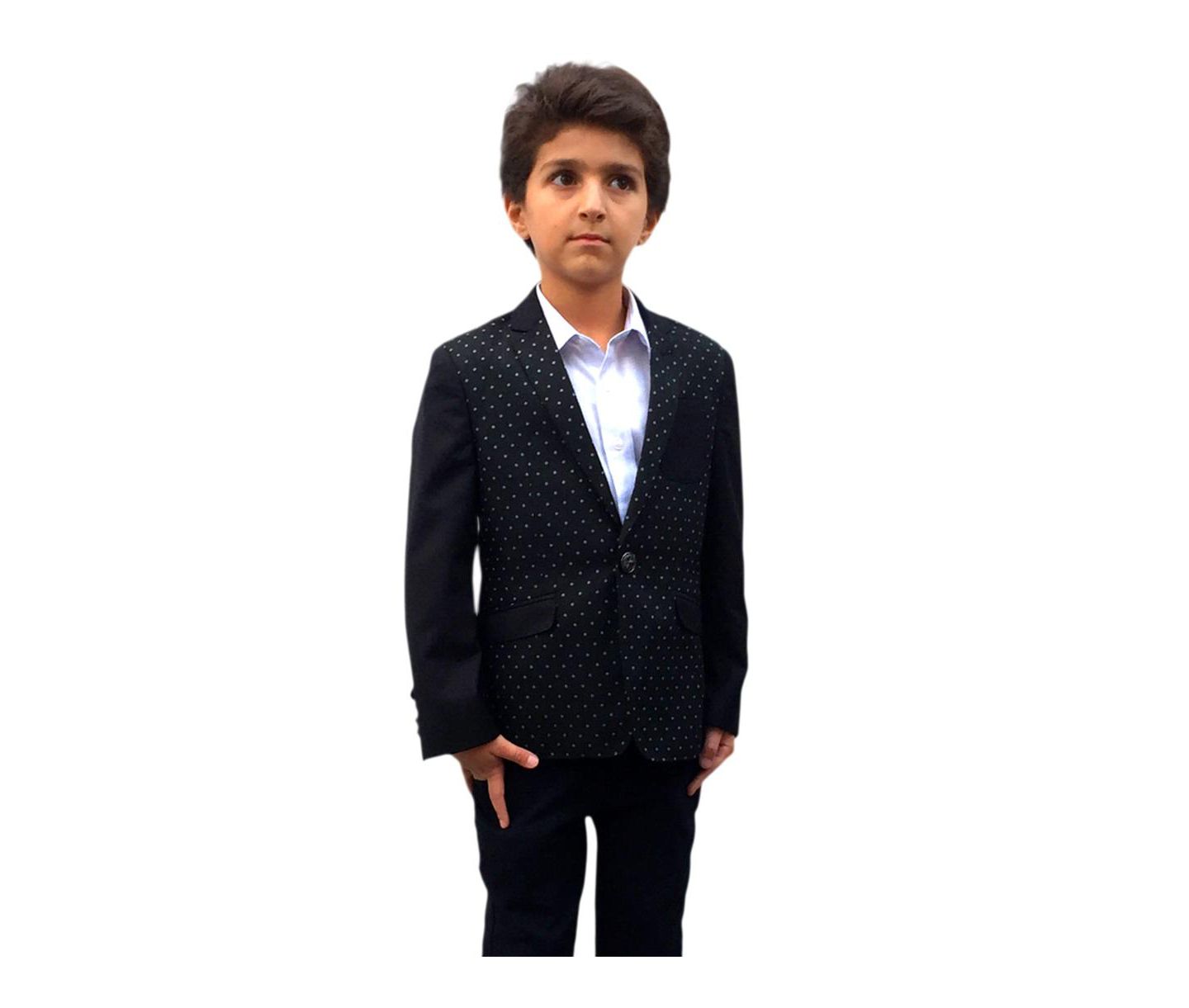 Пиджак Elie Balleh Black Slim Fit Diamond Dots Blazer для мальчиков, цвет: Чёрный — фото 1