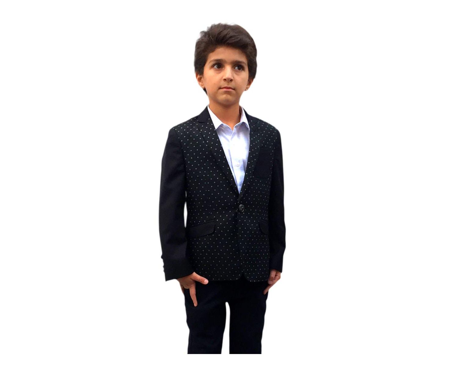 Boys Black Slim Fit Diamond Dots Blazer
