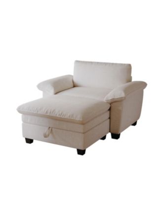 51" Beige Chenille Chaise Lounge with Ottoman & Storage