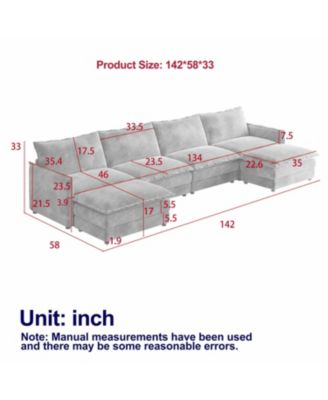 Streamdale Corduroy 4-Seater Cloud Couch with Footrests & Cushions