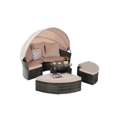  5pc Outdoor Patio Daybed Set Retractable Canopy & Cushions