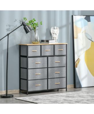 9 Drawers Storage Chest Dresser Organizer Unit w/ Steel Frame, Wood Top, Easy Pull Fabric Bins, for Bedroom, Hallway, Closet, Entryway, Oak & Grey