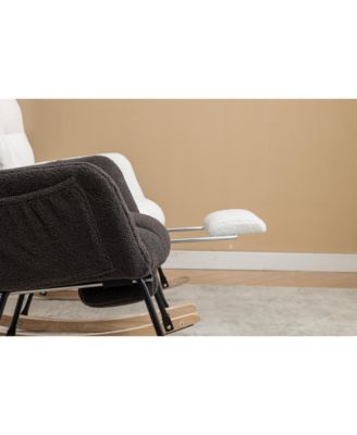 Streamdale Teddy Fabric Rocking Chair With Adjustable Footrest,Ivory