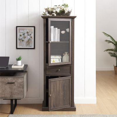 Freestanding Glass Door Cabinet with Drawer for Living & Office Spaces