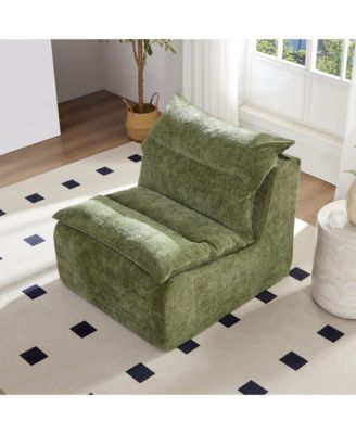 Armless Floor Chair: Single Sofa Lounger with Backrest (GREEN)
