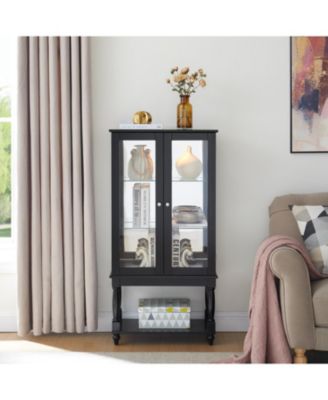 Lighted Curio Display Cabinet with Mirrored Back Panel and Glass Doors