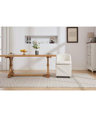 Set of 2 Chenille Fabric Dining Chairs With Universal Wheels