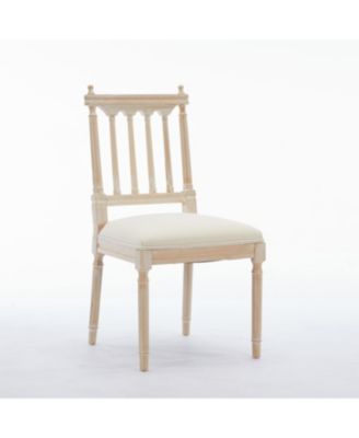 Antique Dining Chairs - Linen Fabric Upholstered Wooden Chairs Set of 2