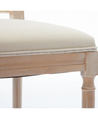 Antique Dining Chairs - Linen Fabric Upholstered Wooden Chairs Set of 2