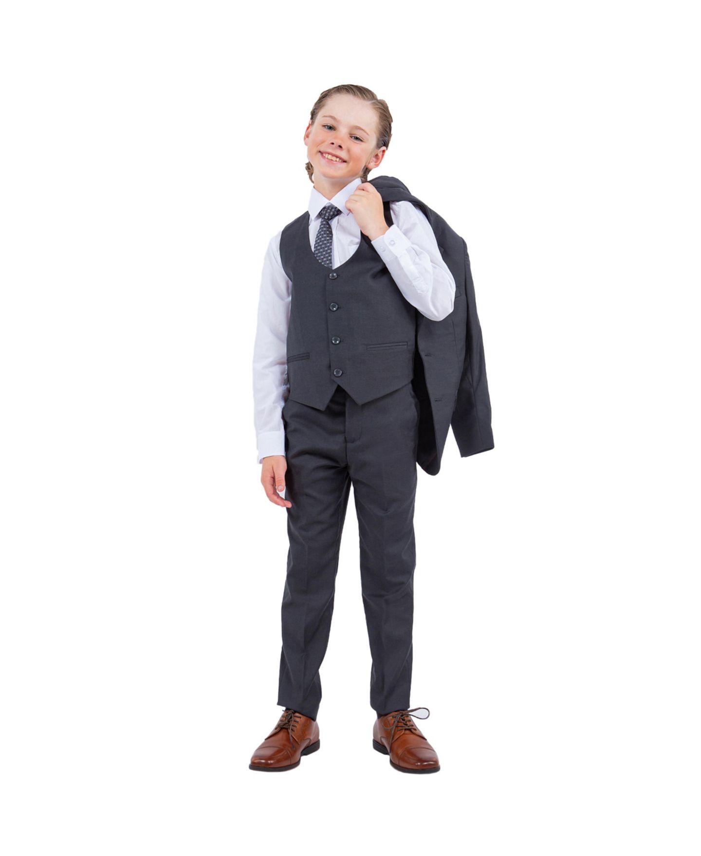 Комплекты Stacy Adams Charcoal Grey 5 PC Suit для мальчиков, цвет: Угольный серый — фото 3