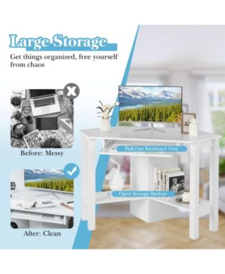 Wooden Study Computer Corner Desk with Keyboard Tray