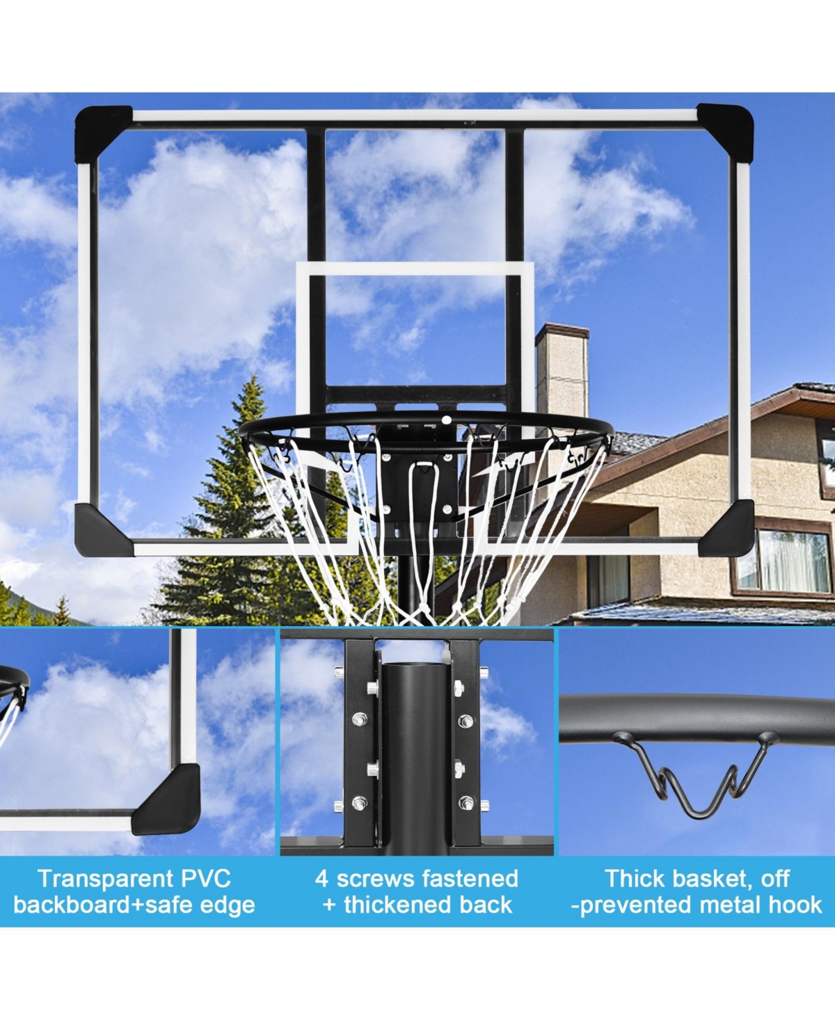 35.4 in. Transparent Backboard 6.2 ft. x 8.5 ft. Basketball Hoop Basketball System with Adjustable Height and Wheels