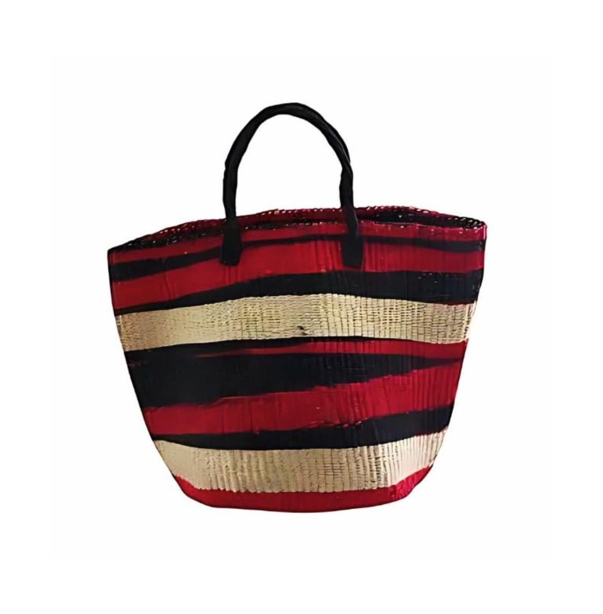 Boldly Endure Large Handmade Sustainable Basket Tote - Red, black and white