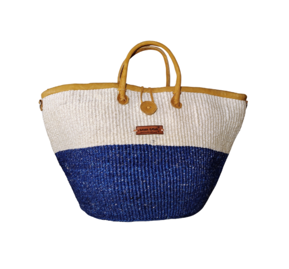 Rain and Peace Nourishment Handmade Sisal Straw Basket Bag - Natural Ivory and Rain Blue