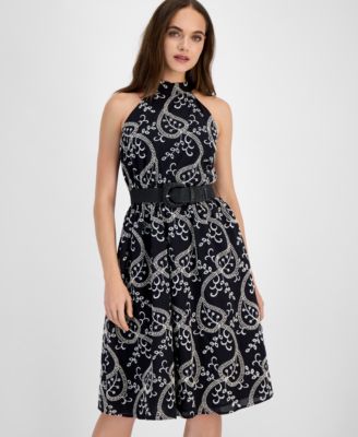 Women's Halter Neck Belted Midi Dress