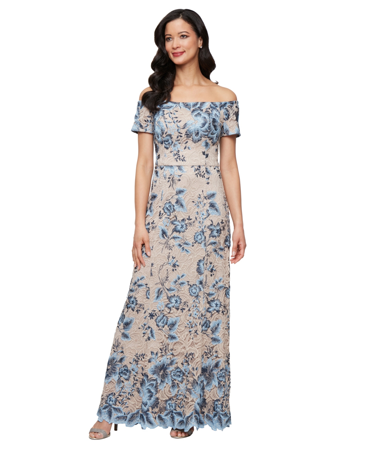 Women's Off-The-Shoulder Lace A-Line Dress - Buff