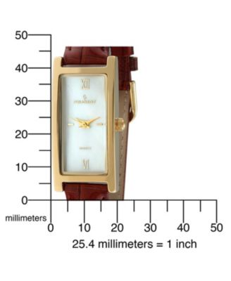Women's Rectangular Gold-Tone Case Watch Glossy Brown Leather Strap