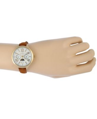 Women 38mm Watch Multi Function Suede Leather Strap