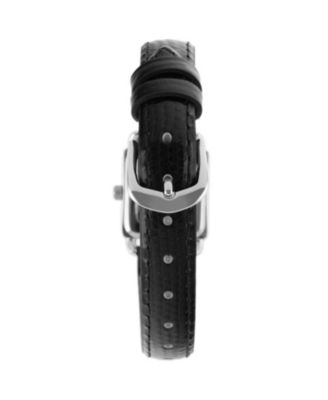 Women's 20mm Square Watch with Glossy Black Leather Strap