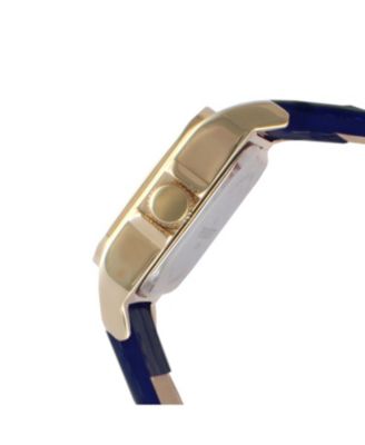 Women's 34x24mm Tank Watch with Crystal Bezel Blue Leather Strap